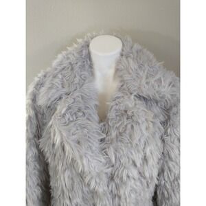 NWT Avec Les Filles Shaggy Faux Fur Coat Silver Grey Size S Chic Statement Piece